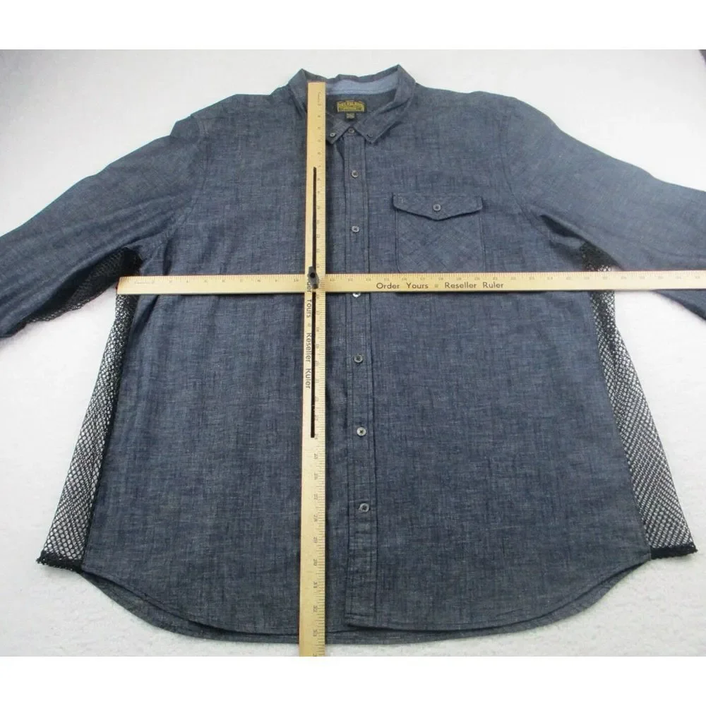 True Religion Shirt Mens 3XL‎ Blue Denim Vented Mesh Sides Button Down Western
